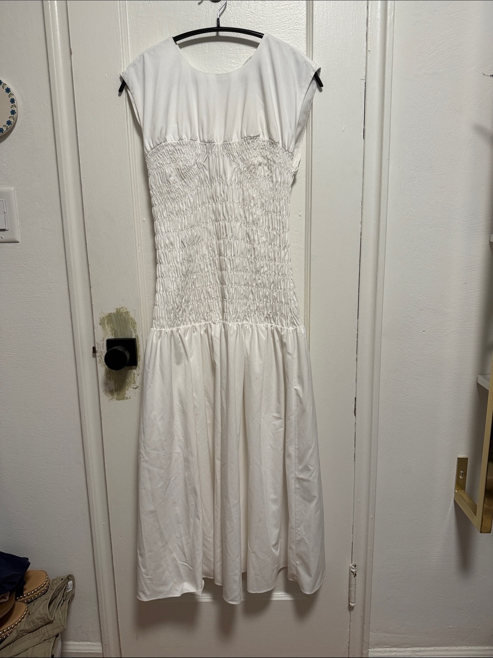 Smocked White Maxi Dress with Cap Sleeves